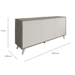 Credenza grigia chiaro e bianca porta piatti 153x39x72h cm 3 ante - Annina