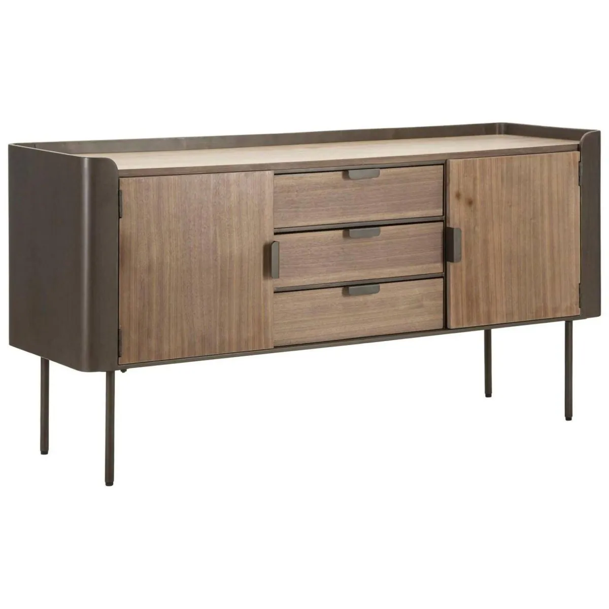 Madie|Credenze > Dmora Credenza grigia e marrone 145x47x76h cm 2 ante e 3 cassetti - Jones Marrone, Grigio