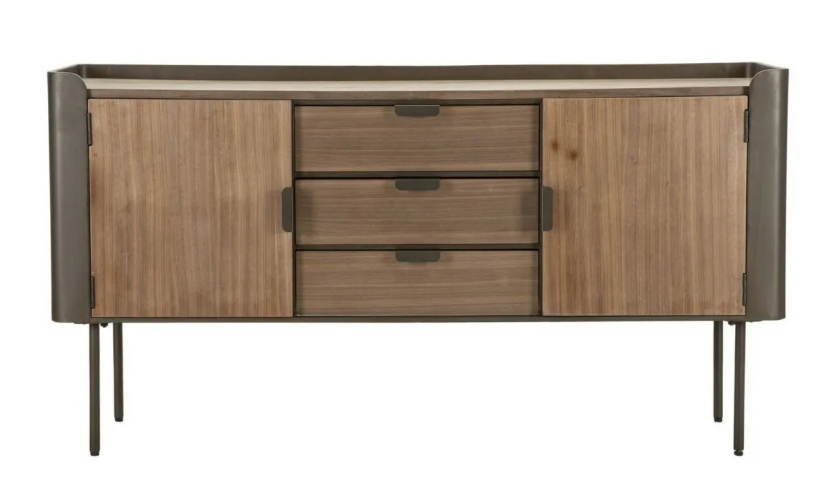 Madie|Credenze > Dmora Credenza grigia e marrone 145x47x76h cm 2 ante e 3 cassetti - Jones Marrone, Grigio