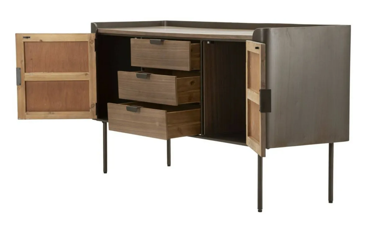 Madie|Credenze > Dmora Credenza grigia e marrone 145x47x76h cm 2 ante e 3 cassetti - Jones Marrone, Grigio