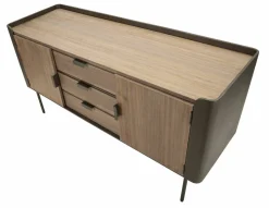 Madie|Credenze > Dmora Credenza grigia e marrone 145x47x76h cm 2 ante e 3 cassetti - Jones Marrone, Grigio