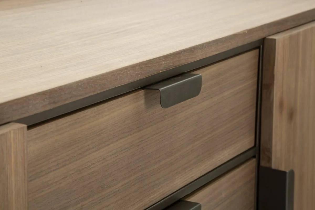 Madie|Credenze > Dmora Credenza grigia e marrone 145x47x76h cm 2 ante e 3 cassetti - Jones Marrone, Grigio
