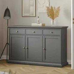 Madie|Credenze > Dmora Credenza grigia 147x39x81h cm 2 ante e 3 cassetti - Erina Grigio