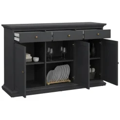 Madie|Credenze > Dmora Credenza grigia 147x39x81h cm 2 ante e 3 cassetti - Erina Grigio