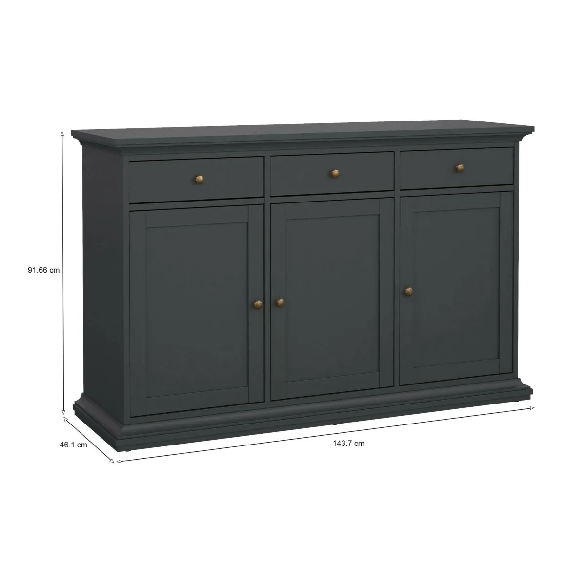 Madie|Credenze > Dmora Credenza grigia 147x39x81h cm 2 ante e 3 cassetti - Erina Grigio