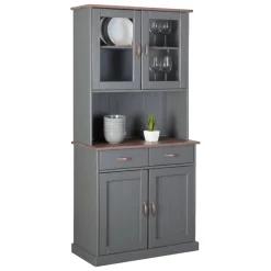 Madie|Credenze > Dmora Credenza Grigio 3 Cassetti 2 Ripiani 131x45x86h cm, Apertura Battente - Silius Marrone Noce, Grigio