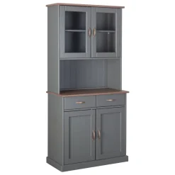 Madie|Credenze > Dmora Credenza Grigio 3 Cassetti 2 Ripiani 131x45x86h cm, Apertura Battente - Silius Marrone Noce, Grigio