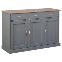 Madie|Credenze > Dmora Credenza Grigio 3 Cassetti 2 Ripiani 131x45x86h cm, Apertura Battente - Silius Marrone Noce, Grigio