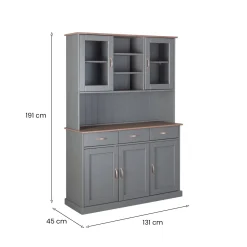 Credenza Grigio 3 Cassetti 6 Ripiani 131x45x191h cm, Apertura Battente, Scorrevole - Castana