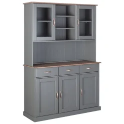 Credenza Grigio 3 Cassetti 6 Ripiani 131x45x191h cm, Apertura Battente, Scorrevole - Castana