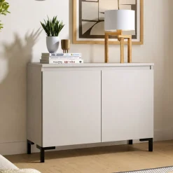 Credenze > Dmora Credenza Grigio Chiaro Nero 2 Ripiani Apertura Battente 100x37x75h cm, 2 Ante Made in Italy - Mimakasa Nero, Grigio Chiaro