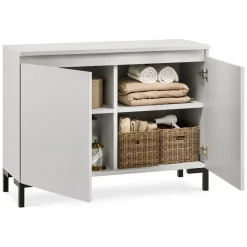 Credenze > Dmora Credenza Grigio Chiaro Nero 2 Ripiani Apertura Battente 100x37x75h cm, 2 Ante Made in Italy - Mimakasa Nero, Grigio Chiaro