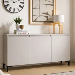 Credenza Grigio Chiaro Nero 3 Ripiani Apertura Battente 150x37x75h cm, 3 Ante Made in Italy - Milarele