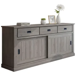 Credenza Grigio Rovere Grigio 2 Ripiani 3 Cassetti 220x50x95h cm, 2 Ante - Malonno