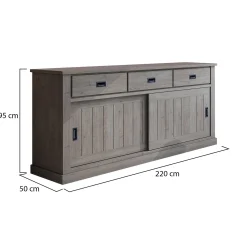 Credenza Grigio Rovere Grigio 2 Ripiani 3 Cassetti 220x50x95h cm, 2 Ante - Malonno