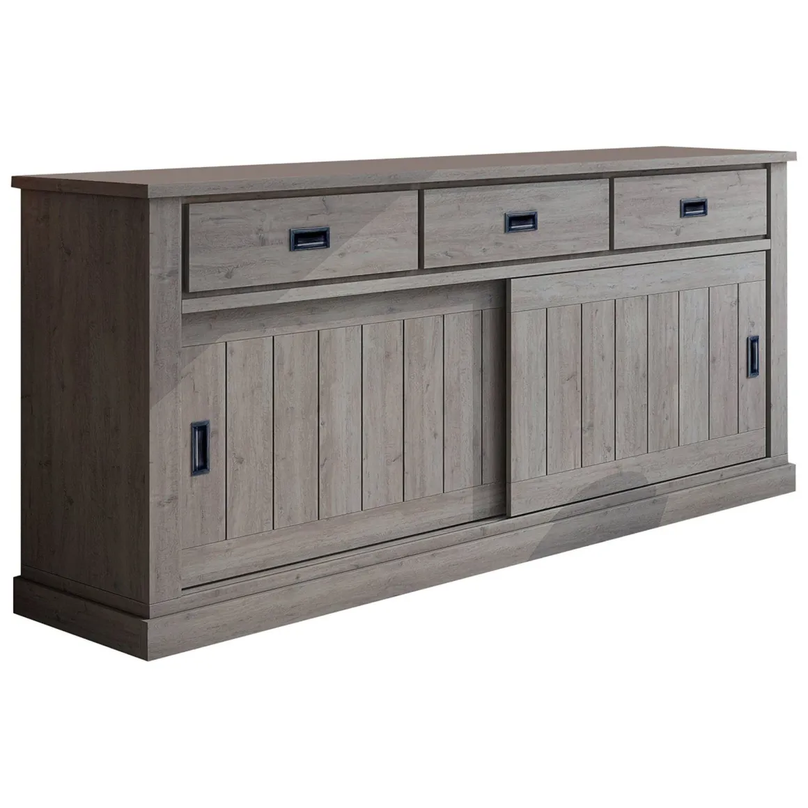 Credenza Grigio Rovere Grigio 2 Ripiani 3 Cassetti 220x50x95h cm, 2 Ante - Malonno