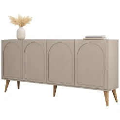 Madie|Credenze > Dmora Credenza Grigio Tortora Marrone Noce 2 Ripiani 4 Ante 180x35x81h cm, 4 Vani - Niscemi Marrone Noce, Grigio Tortora
