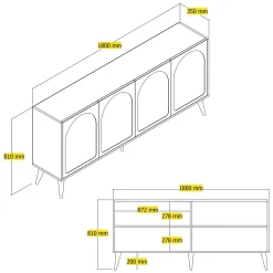 Madie|Credenze > Dmora Credenza Grigio Tortora Marrone Noce 2 Ripiani 4 Ante 180x35x81h cm, 4 Vani - Niscemi Marrone Noce, Grigio Tortora
