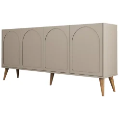 Madie|Credenze > Dmora Credenza Grigio Tortora Marrone Noce 2 Ripiani 4 Ante 180x35x81h cm, 4 Vani - Niscemi Marrone Noce, Grigio Tortora