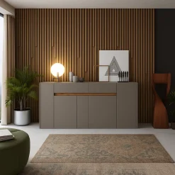 Credenza Grigio Tortora Marrone Quercia 3 Ripiani un Cassetto 170x40x85h cm, 4 Ante - Cirimido