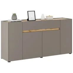 Credenza Grigio Tortora Marrone Quercia 3 Ripiani un Cassetto 170x40x85h cm, 4 Ante - Cirimido
