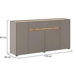 Credenza Grigio Tortora Marrone Quercia 3 Ripiani un Cassetto 170x40x85h cm, 4 Ante - Cirimido