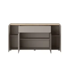 Credenza Grigio Tortora Marrone Quercia 3 Ripiani un Cassetto 170x40x85h cm, 4 Ante - Cirimido