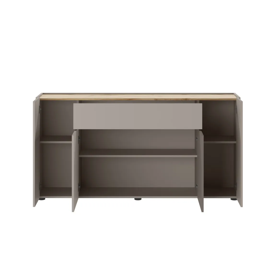 Credenza Grigio Tortora Marrone Quercia 3 Ripiani un Cassetto 170x40x85h cm, 4 Ante - Cirimido