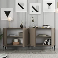 Madie > Dmora Credenza Grigio Tortora Nero 2 Ripiani 4 Vani 180x35x79h cm, 4 Ante - Torno Nero, Grigio Tortora