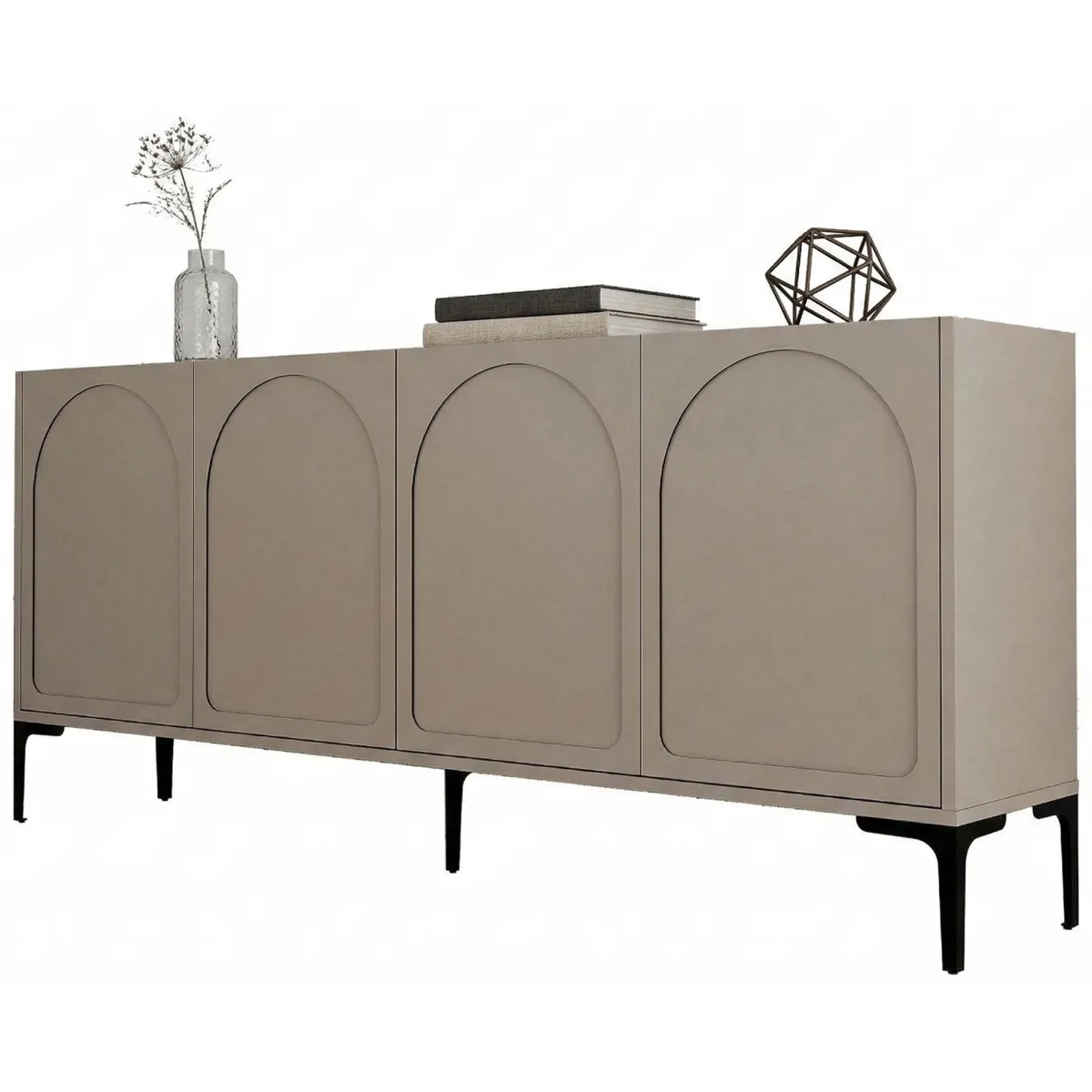Madie > Dmora Credenza Grigio Tortora Nero 2 Ripiani 4 Vani 180x35x79h cm, 4 Ante - Torno Nero, Grigio Tortora