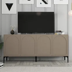 Madie > Dmora Credenza Grigio Tortora Nero 2 Ripiani 4 Vani 180x35x79h cm, 4 Ante - Torno Nero, Grigio Tortora