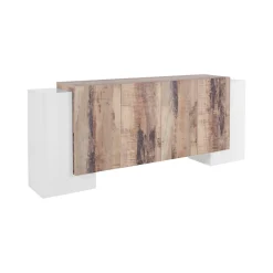 Credenza Hades, cm 210x45h85, Bianco lucido e Acero