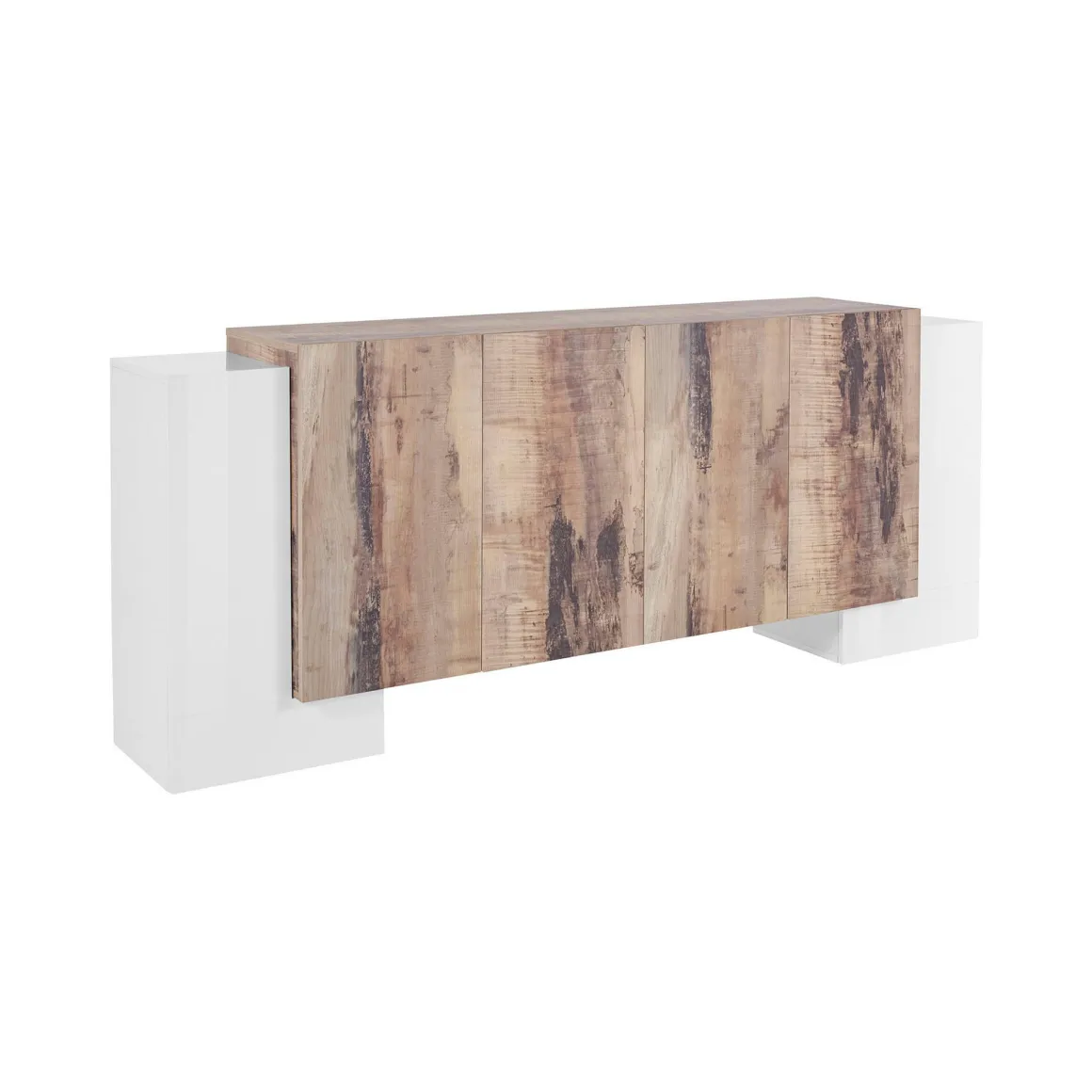 Credenza Hades, cm 210x45h85, Bianco lucido e Acero