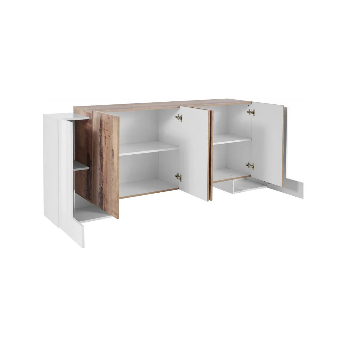 Credenza Hades, cm 210x45h85, Bianco lucido e Acero