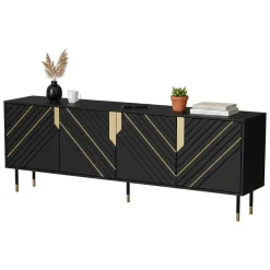 Madie|Credenze > Dmora Credenza Landiona, 204x40 h72 cm, Nero e Oro Oro, Nero
