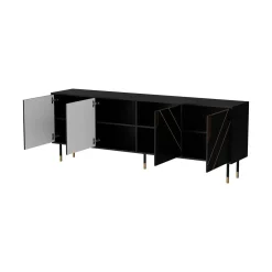 Madie|Credenze > Dmora Credenza Landiona, 204x40 h72 cm, Nero e Oro Oro, Nero