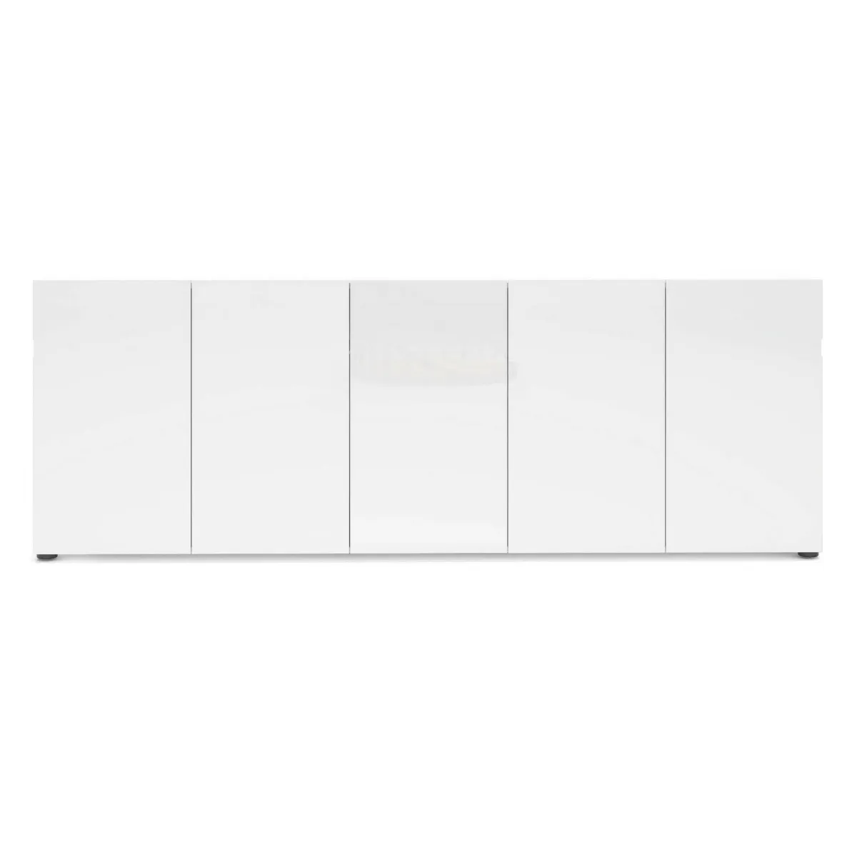 Madie|Credenze > Dmora Credenza larga bianco lucida 225x38x79h cm 5 ante - Macaria Bianco Lucido
