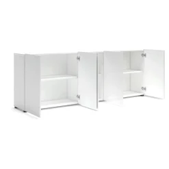 Madie|Credenze > Dmora Credenza larga bianco lucida 225x38x79h cm 5 ante - Macaria Bianco Lucido
