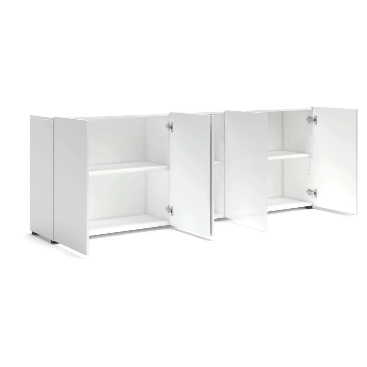 Madie|Credenze > Dmora Credenza larga bianco lucida 225x38x79h cm 5 ante - Macaria Bianco Lucido