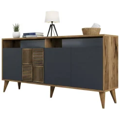 Cucina|Madie > Dmora Credenza legno e antracite 160x35x78h cm 4 ante - Garigliano Nero Antracite, Marrone Noce