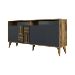 Cucina|Madie > Dmora Credenza legno e antracite 160x35x78h cm 4 ante - Garigliano Nero Antracite, Marrone Noce