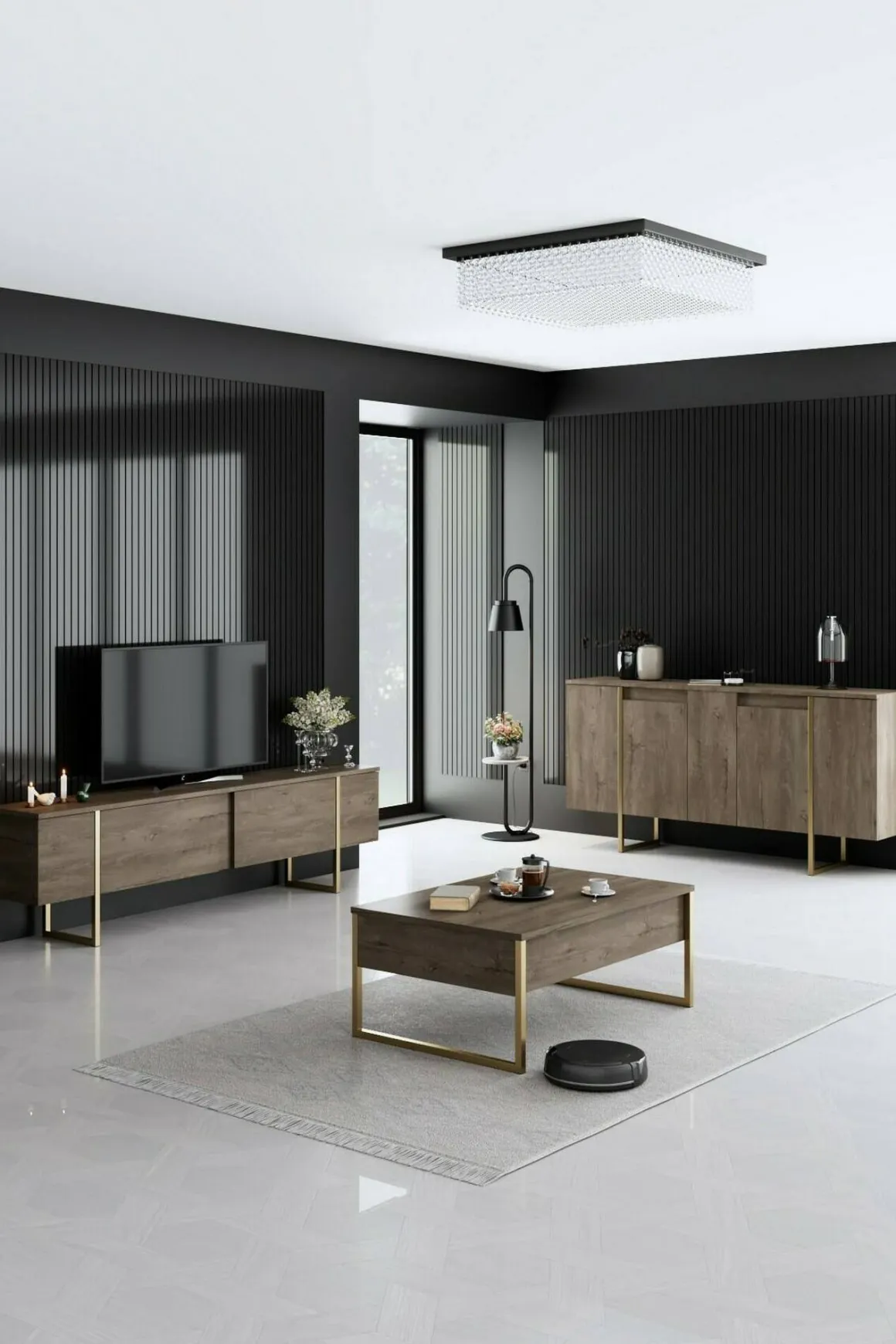 Credenza legno e oro 160x35x80h cm 4 ante - Arta