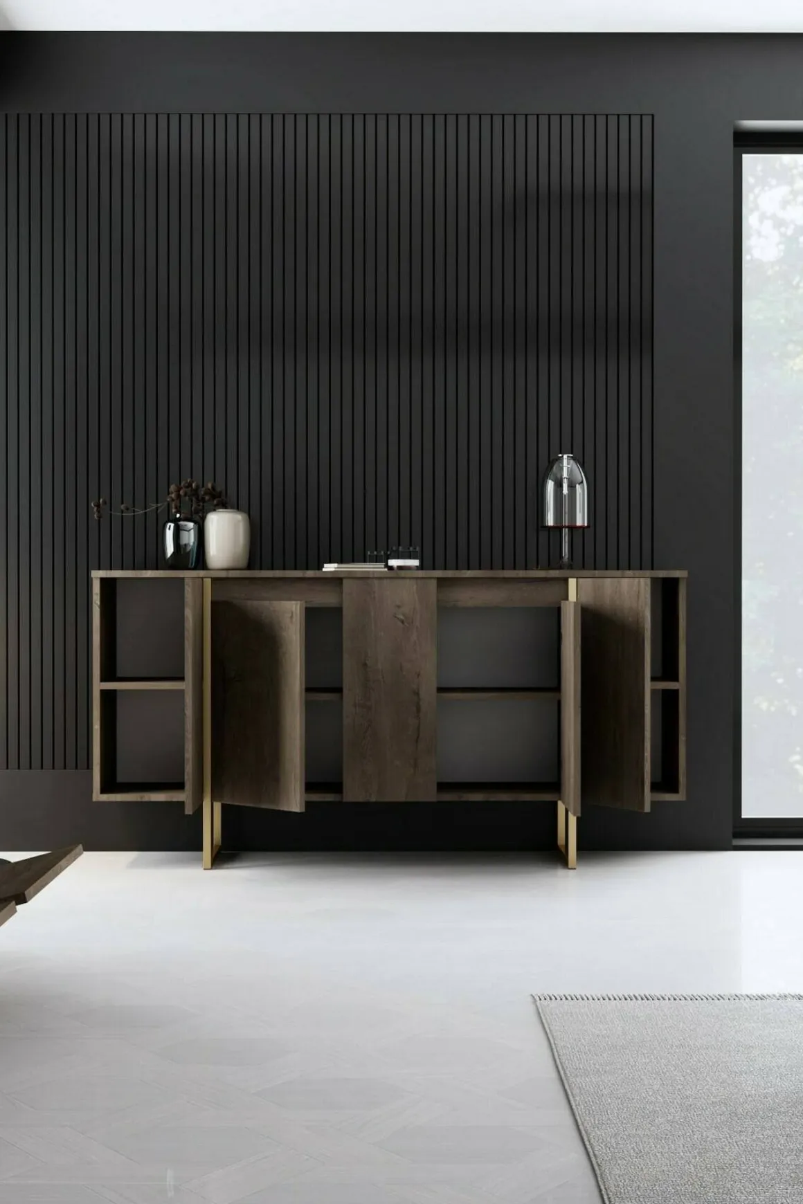 Credenza legno e oro 160x35x80h cm 4 ante - Arta