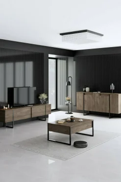 Cucina|Madie > Dmora Credenza legno scuro e nera 160x35x80h cm 4 ante - Arta Nero, Marrone Noce