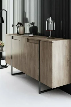 Cucina|Madie > Dmora Credenza legno scuro e nera 160x35x80h cm 4 ante - Arta Nero, Marrone Noce