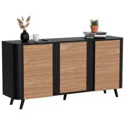 Madie|Credenze > Dmora Credenza Loreo, 151x42 h70 cm, Nero e Noce Marrone, Nero Noce