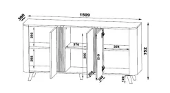 Madie|Credenze > Dmora Credenza Loreo, 151x42 h70 cm, Nero e Noce Marrone, Nero Noce