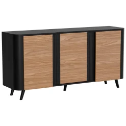 Madie|Credenze > Dmora Credenza Loreo, 151x42 h70 cm, Nero e Noce Marrone, Nero Noce
