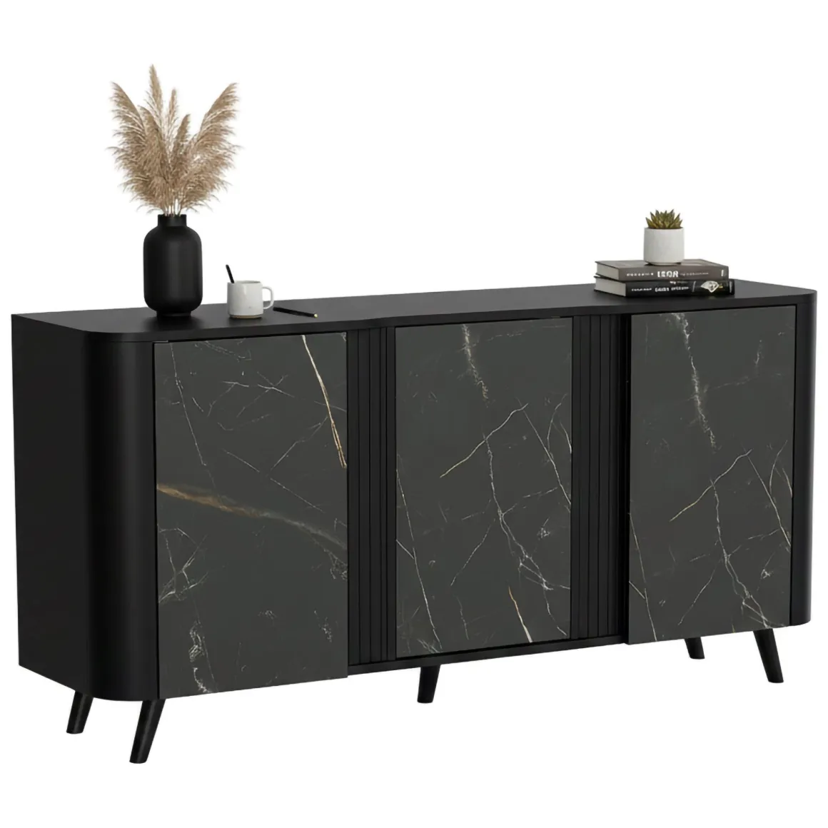 Credenza marmo e nera 150x42x70h cm 3 ante - Loreo