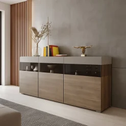 Credenza Marrone Beige 3 Ripiani 3 Ante 180x41x80h cm, 6 Vani - Fanna